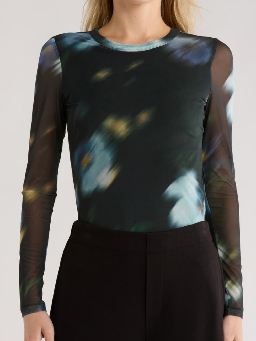 Rag & Bone Size XXS Aliyah Blue Floral Mesh Long Sleeve Crew Top Msrp $198